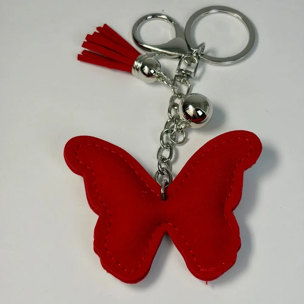 Boutique Red Crystal Butterfly Bag Charm Keychain Y2K Sparkly‎ Suede Tassel 6